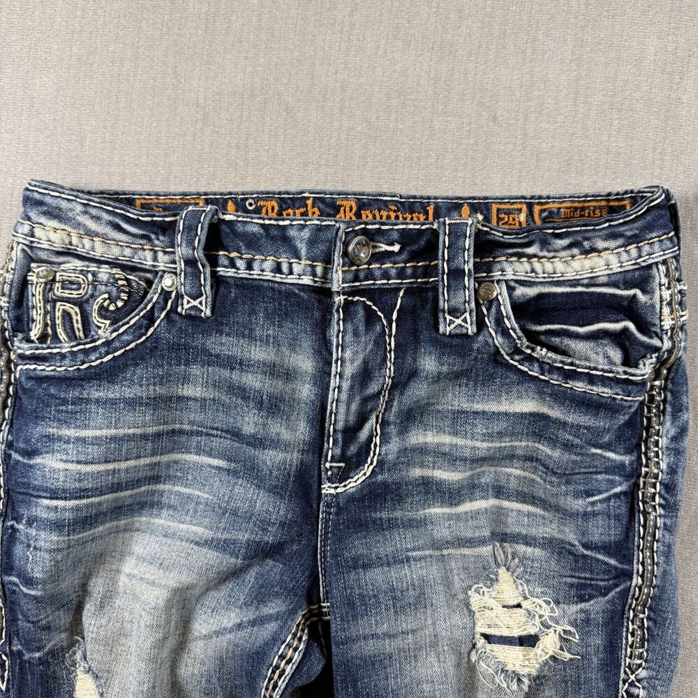 Rock Revival Jeans Womens 29 Ferry Distressed Embellished Mid Rise Boot Whisker - Picture 10 of 13